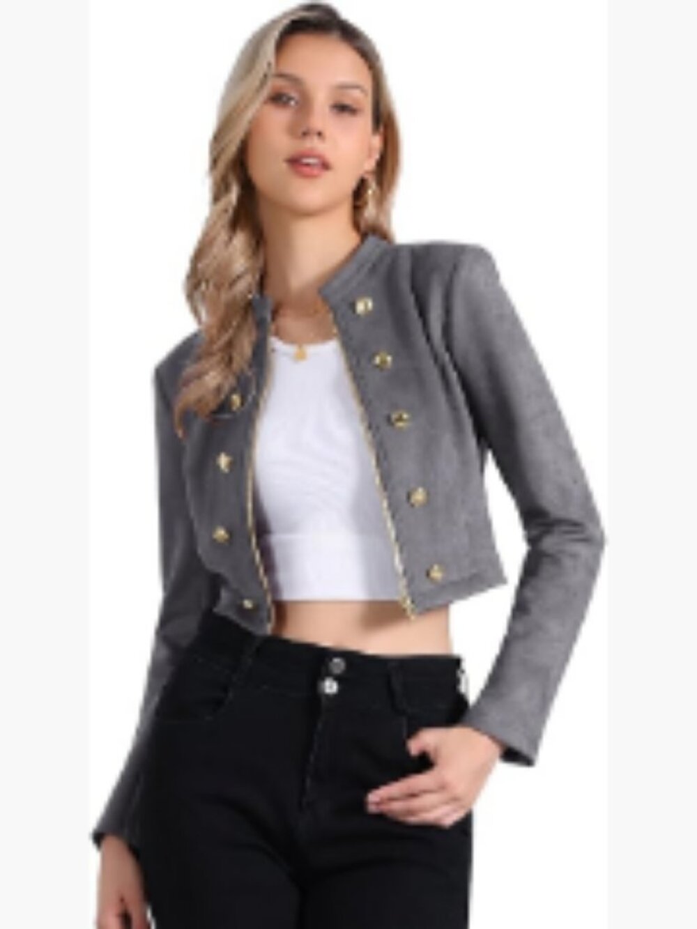 Faux Suede Cropped Jacket Double Breasted Zip Up Casual